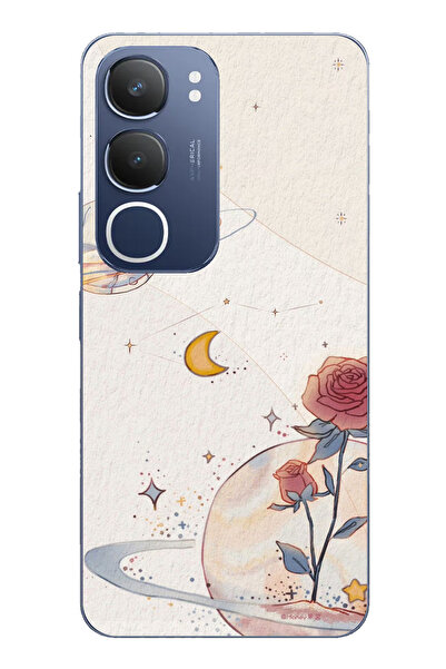 TechTree حافظة سيليكون متوافقة مع Vivo Y19s، بتصميم كوكب ونجمة ووردة مطبوع