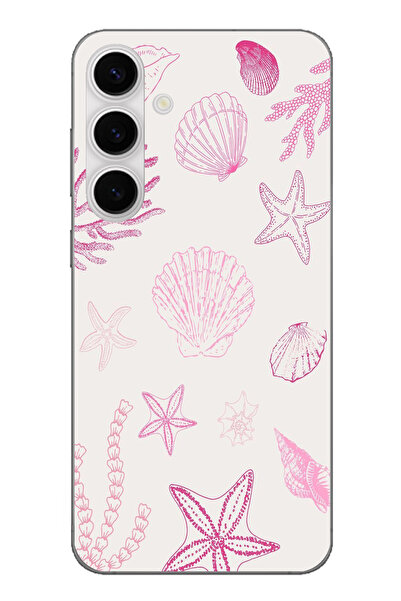 TechTree حافظة سيليكون متوافقة مع هاتف سامسونج جالاكسي S24 FE باللون الوردي وستار البحر وغلاف مطبوع