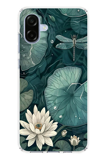 TechTree حافظة سيليكون متوافقة مع هاتف سامسونج جالاكسي A07 باللون الأخضر على شكل زهرة اللوتس واليافوت مطبوع