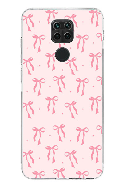 TechTree حافظة سيليكون مطبوع متوافقة مع هاتف Redmi Note 9 بنمط فيونكة وردية ناعمة