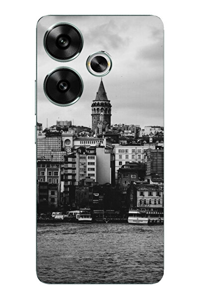 TechTree حافظة سيليكون مطبوع متوافقة مع POCO F6 مع إطلالة على برج غالاتا والبحر