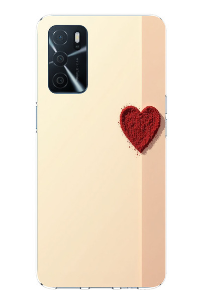 TechTree حافظة سيليكون متوافقة مع هاتف اوبو A16 ذات خلفية كريمية وقلب أحمر مطبوع