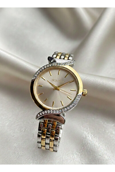 Homies ساعة يد نسائية فضية ذهبية اللون من الفولاذ/هدية