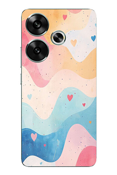 TechTree حافظة سيليكون متوافقة مع POCO F6 بألوان باستيل ومموجة وقلب مطبوع