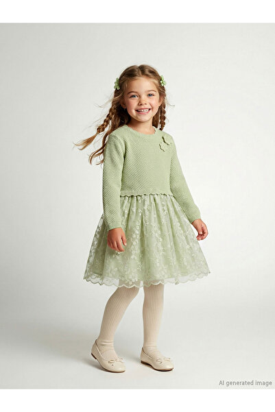 LC Waikiki Girls' Tulle Dress with Floral Applique