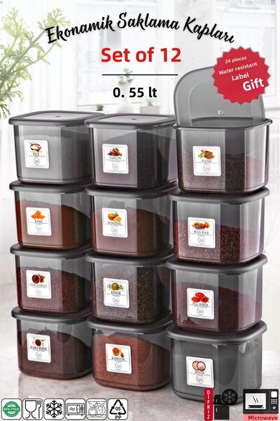 palermo home 12 pieces of anthracite, unbreakable, 500 ml, economical storage container with labels