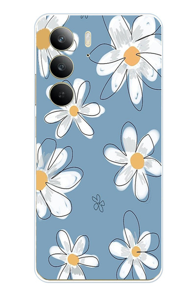 TechTree حافظة سيليكون متوافقة مع هاتف Realme C75 باللون الأزرق ديزي جاردن مطبوع