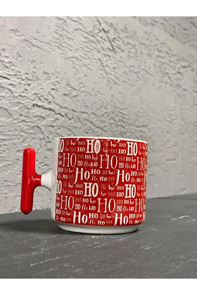 Kırtasiye Ofisi كوب هدية عيد الميلاد الأحمر HO-HO-HO مطبوع بمقبض أحمر على شكل...