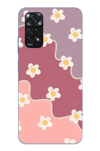 TechTree حافظة سيليكون متوافقة مع هاتف Redmi Note 11-11S بلون الورد المجفف والليلكي المموج مطبوع