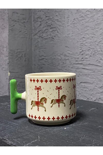 Kırtasiye Ofisi Tam Tur Atlı Karınca Baskılı Yeşil Kulplu T Yılbaşı Hediyesi Bardak Kupa Fincan MUG