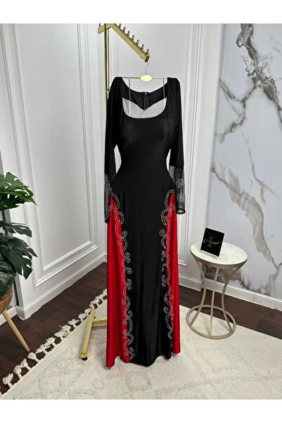 NALA FASHION فستان سهرة فاخر باللونين الأسود والأحمر