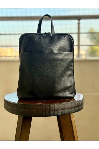 Mocikon Hakiki Deri Unisex Sırt Çantası Yanları Körüklü Çift Bölmeli ve Çok Cepli