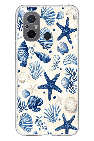 TechTree حافظة سيليكون مطبوع متوافقة مع Redmi 12C بنمط صدفة البحر الزرقاء وال...