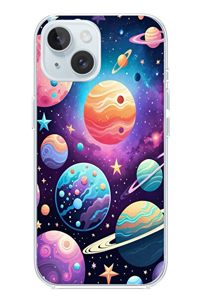TechTree حافظة سيليكون مطبوع متوافقة مع هاتف iPhone 15 بنمط الفضاء والكواكب و...