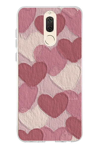 TechTree حافظة سيليكون مطبوع متوافقة مع هاتف هواوي ميت 10 لايت بلون وردي باستيل وقلب وردي