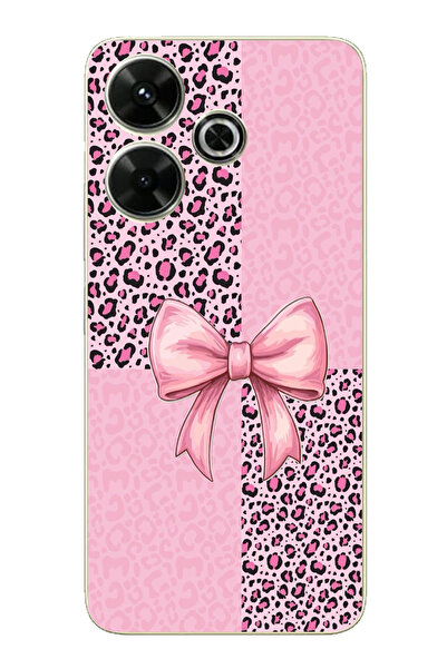 TechTree حافظة سيليكون متوافقة مع هاتف Redmi 13 بنمط الفهد الوردي وشريط مطبوع