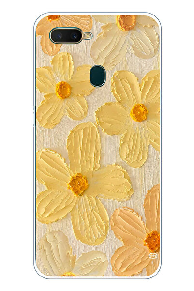 TechTree حافظة سيليكون متوافقة مع هاتف اوبو A5S-AX7-A12 بلون أصفر ديزي مطبوع