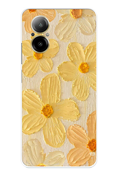 TechTree حافظة سيليكون متوافقة مع هاتف Realme 12 Lite بلون صفراء ديزي مطبوع