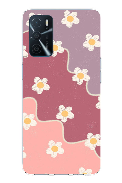 TechTree حافظة سيليكون متوافقة مع هاتف اوبو A16 بلون الورد المجفف والليلك المموج مطبوع