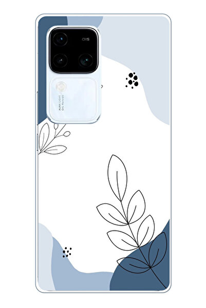 TechTree حافظة سيليكون متوافقة مع Vivo V30 ذات أشكال هادئة زرقاء وخطوط نباتية...