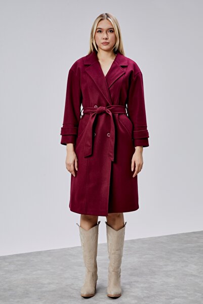 Bolivente Burgundy Belted Oversized Cashmere Coat