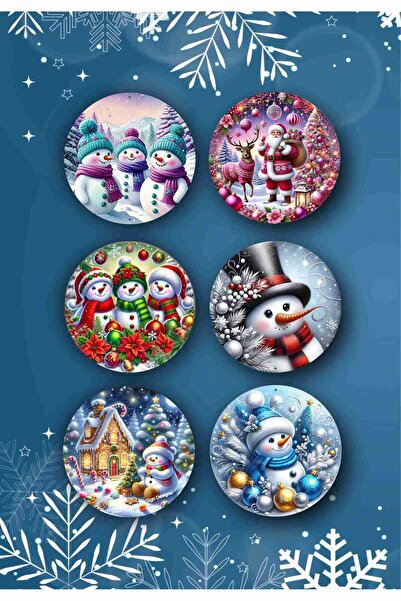 fırsatlar diyarı Happy New Year - New Year - Merry Christmas Themed Wooden Coaster Set 6 Pieces