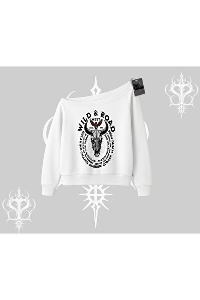 Tarzsokak Суитшърт с лодка на врата Wild & Road Western Skull Biker Street Cu...