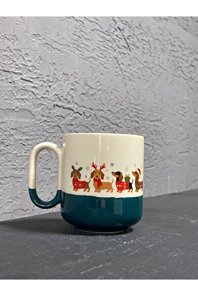 Kırtasiye Ofisi Sosis Köpek Tam Tur Baskılı Yeşil Kulplu Arya Yılbaşı Hediyesi Bardak Kupa Fincan MUG