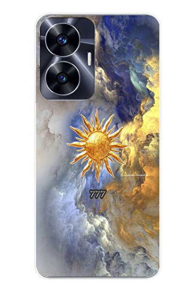 TechTree حافظة سيليكون متوافقة مع هاتف Realme C55 777 بتصميم الشمس والسحاب مطبوع