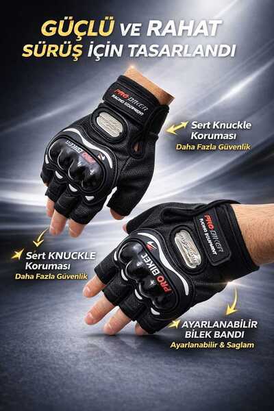 BELCO-TECH Motosiklet Bisiklet Yarım Kısa Kesik Parmaklı Parmaksiz Eldiven Üs...