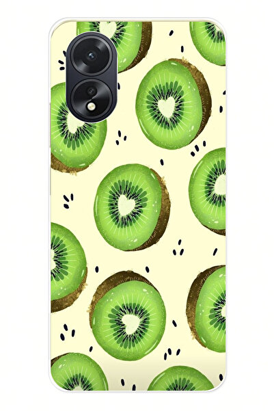 TechTree حافظة سيليكون متوافقة مع هاتف اوبو A38 على شكل شرائح الكيوي الأخضر وقلب مطبوع