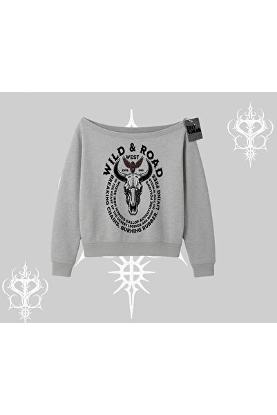 Tarzsokak Суитшърт с лодка на врата Wild & Road Western Skull Biker Street Cu...