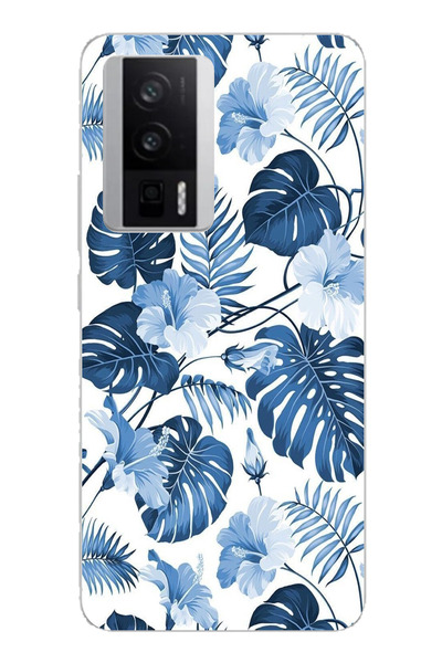 TechTree حافظة سيليكون مطبوع متوافقة مع POCO F5 PRO بنمط أوراق الشجر الزرقاء ...