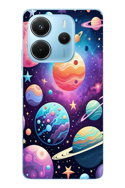 TechTree حافظة سيليكون مطبوع متوافقة مع هاتف Redmi Note 14 4G بنمط الفضاء والكواكب والنجوم