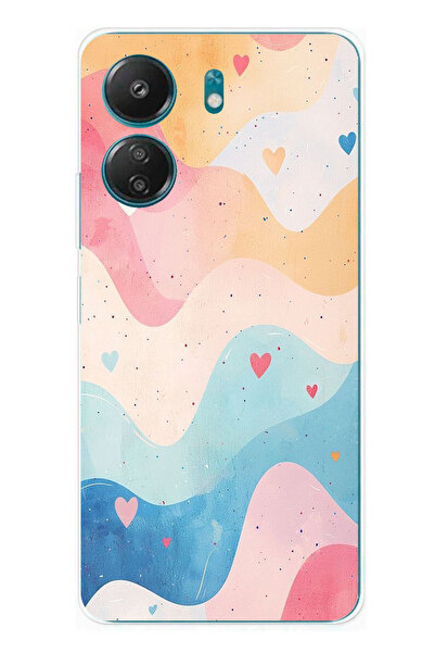 TechTree حافظة سيليكون متوافقة مع هاتف Redmi 13C بألوان باستيل ومموجة وقلب مطبوع