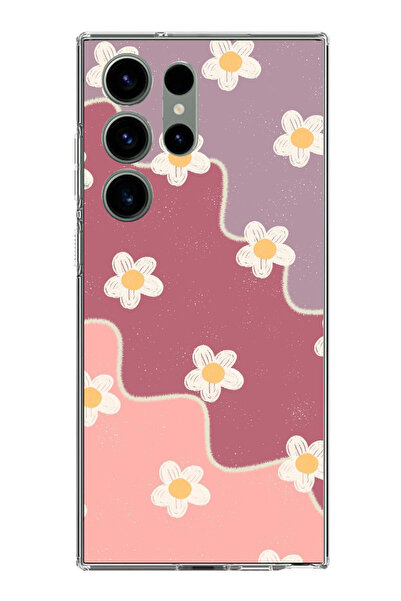 TechTree حافظة سيليكون متوافقة مع هاتف سامسونج جالاكسي S23 ULTRA بلون الورد المجفف والليلكي المموج مطبوع