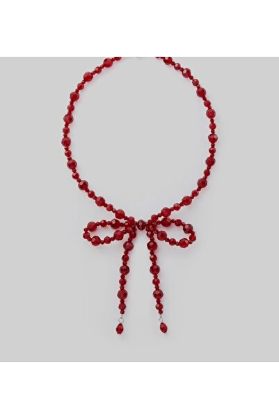 Jovela Kırmızı kristal fiyonk kurdela kolye