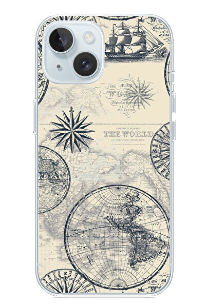 TechTree حافظة سيليكون متوافقة مع هاتف iPhone 15 تحتوي على خريطة العالم القدي...