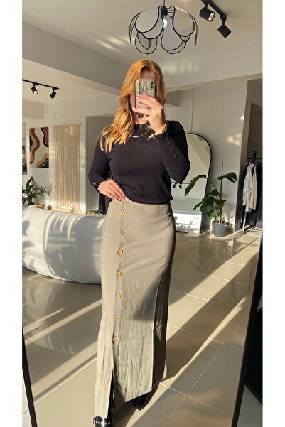 Ezgie Atelier Düğme detaylı kalem etek
