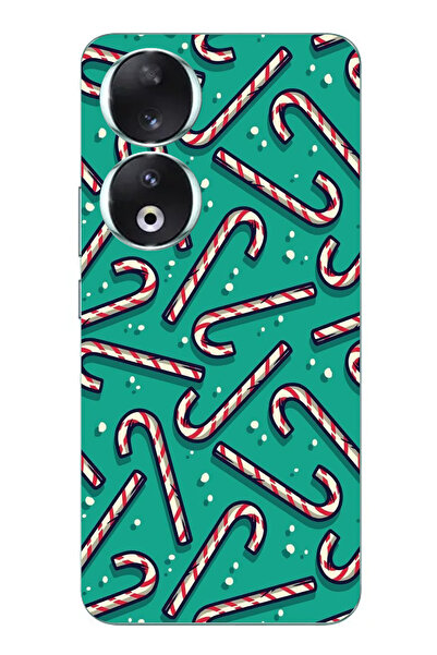 TechTree حافظة سيليكون مطبوع متوافقة مع هاتف Honor 90 مع حلوى عيد الميلاد ورق...