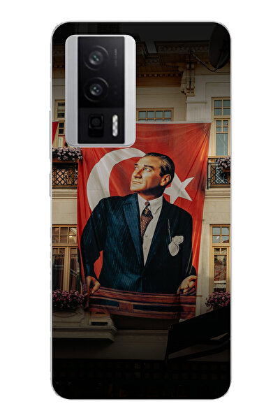 TechTree حافظة سيليكون متوافقة مع POCO F5 PRO بتفاصيل علم كبير أتاتورك مطبوع