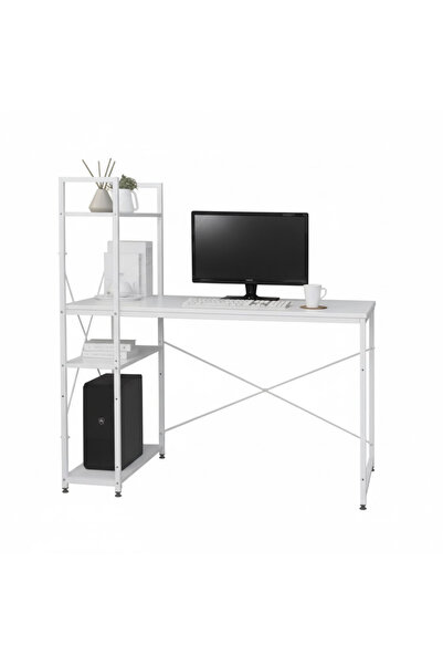 iron candy 120cm Computer Desk w/4-Tier Bookshelf Modern Home Office Writing ...