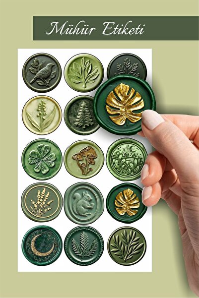 Piksel Grafik Mühür Yeşil Sticker Seti - Laptop, Defter, Mektup, Hediye Sticker