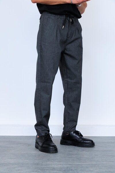 Megalomans Black Buttoned Front Wool Jogger with Elastic Waist