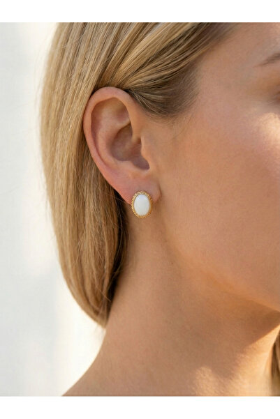 Candy Nuveria Amber Oval - Mineli Altın Kaplama Oval Küpe