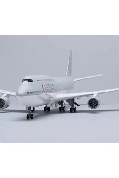 NO BRAND طائرة قطرية بعجلات | طائرة عرض عملاقة من الراتنج بطول 47 سم مع قاعدة