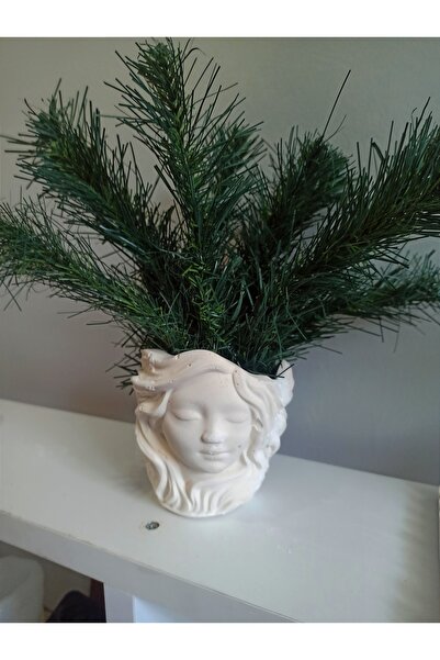 Home Yılbaşı Konseptli Alçı Kadın Büst Saksı | Dekoratif Çam Dalı Tasarımlı | El Yapımı Biblo & Saksı