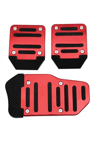 Oto Aksesuarcım Universal Manuel Metal Pedal Seti 3 Parça Kırmızı