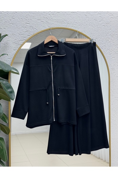 MİHRA STORE طقم بنطلون هازال بيلي مع سحاب وفتحة خصر - TN032 أسود