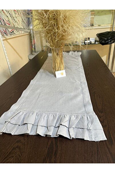 FREZYA Delik işi detaylı %100 keten fırfırlı runner